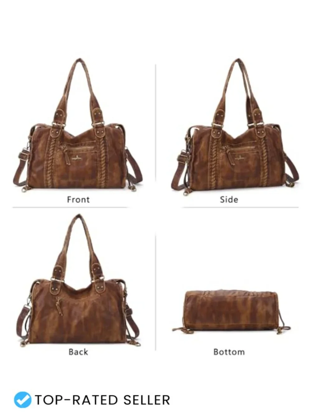 Vegan Leather Hobo Satchel Handbag Large Tote Shoulder Bag with Pockets